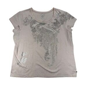 Zenergy by Chico's Tee Shirt Silver Paisley Print Short Sleeve‎ Top Size 3 US XL